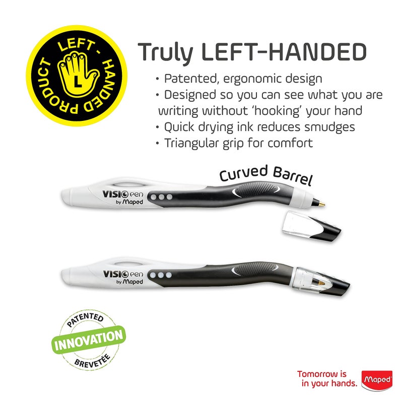Helix Maped - Visio Left-Handed Quick-Drying Ballpoint Pen - Left Handed - Innovative (Black, 2 unit) - Image 2