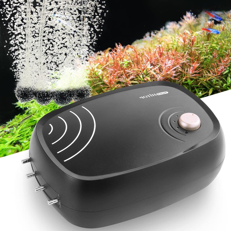 HITOP 10W Powerful Aquarium Air Pump: 4-Outlets 320GPH Air Pump for Fish Tank, Quiet Aquarium Aerator with Completely Accessories, for Tank/Hydroponic/Pond Oxygenation - Image 1