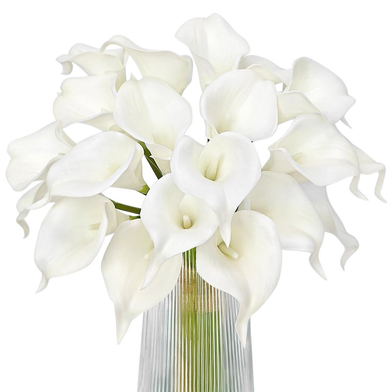 Letjolt White Calla Lily 20Pcs Artificial Flowers Bouquet for Wedding Bride Shower Blessing Gift Home Decoration Faux Calla Lilies Flower 20 Pieces