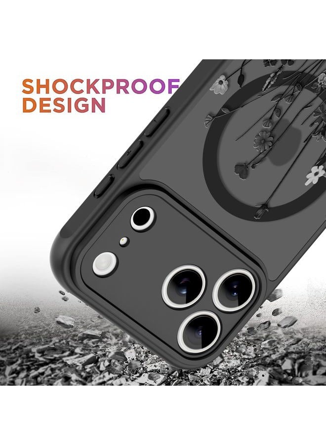 OOK Magnetic Case for iPhone 17 Pro Max (6.9") – Slim Translucent Matte Cover with Black Floral Wild Flower Design [MagSafe Compatible] Camera Protection, Lightweight & Stylish - Image 3