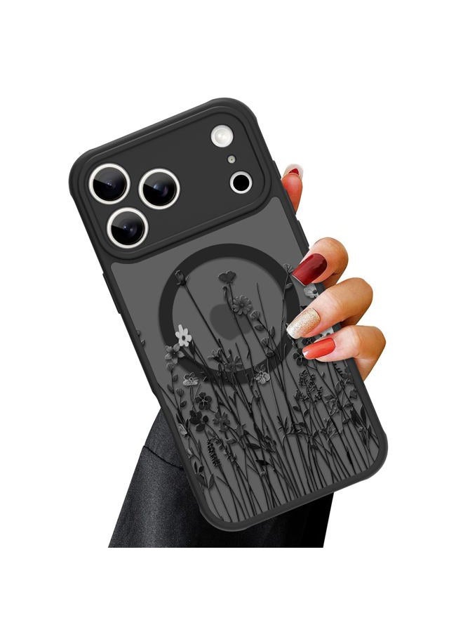 OOK Magnetic Case for iPhone 17 Pro Max (6.9") – Slim Translucent Matte Cover with Black Floral Wild Flower Design [MagSafe Compatible] Camera Protection, Lightweight & Stylish - Image 1