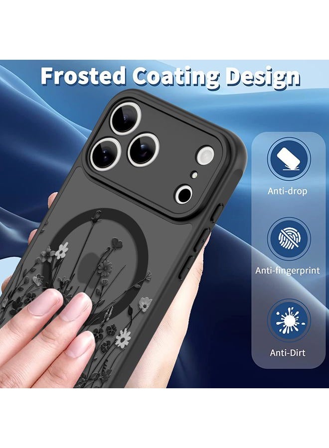 OOK Magnetic Case for iPhone 17 Pro Max (6.9") – Slim Translucent Matte Cover with Black Floral Wild Flower Design [MagSafe Compatible] Camera Protection, Lightweight & Stylish - Image 2