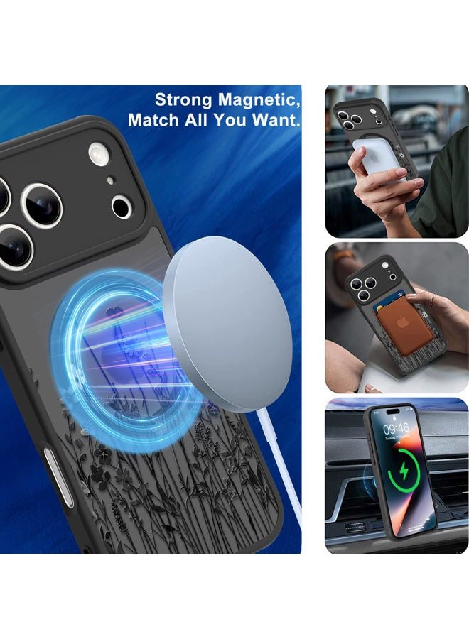 OOK Magnetic Case for iPhone 17 Pro Max (6.9") – Slim Translucent Matte Cover with Black Floral Wild Flower Design [MagSafe Compatible] Camera Protection, Lightweight & Stylish - Image 5