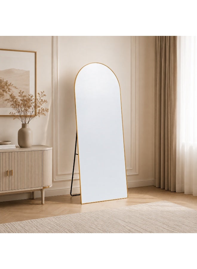 alsaada home Full-Length Free Standing Floor Mirror with Wheels & Metal Frame, 180x70 cm - Gold - Image 2