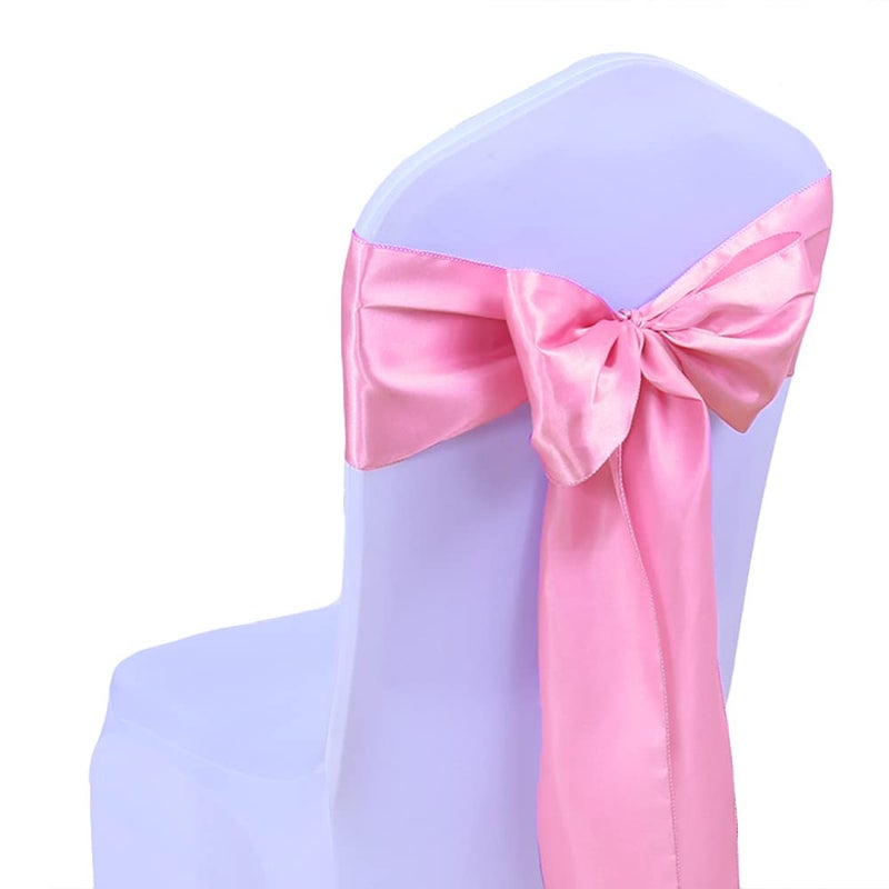 SINSSOWL 50 Pink Chair Sashes Satin Chair Bows for Wedding Birthday Party Fiesta Decor  7x108 Inches Chairs Ribbons Ties Fitted Banquet Folding Chairs Decorations
