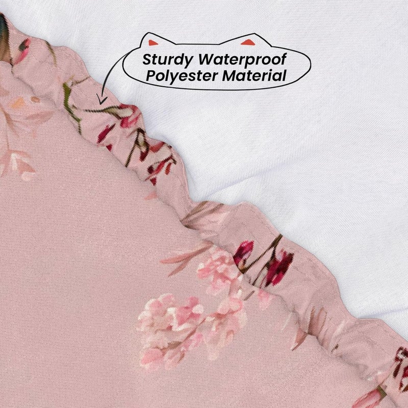 Pink Flowers Spring Square Fitted Tablecloth Waterproof Elastic Card Table Cover Stretch Wipeable Polyester Square Table Protector for Dining Kitchen Home Outdoor Picnic Decor,46x46inch - Image 3