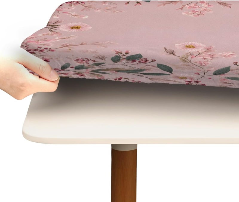 Pink Flowers Spring Square Fitted Tablecloth Waterproof Elastic Card Table Cover Stretch Wipeable Polyester Square Table Protector for Dining Kitchen Home Outdoor Picnic Decor,46x46inch - Image 4