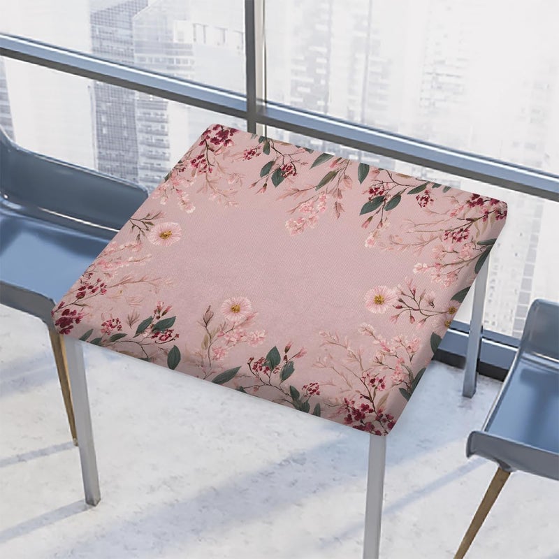 Pink Flowers Spring Square Fitted Tablecloth Waterproof Elastic Card Table Cover Stretch Wipeable Polyester Square Table Protector for Dining Kitchen Home Outdoor Picnic Decor,46x46inch - Image 1