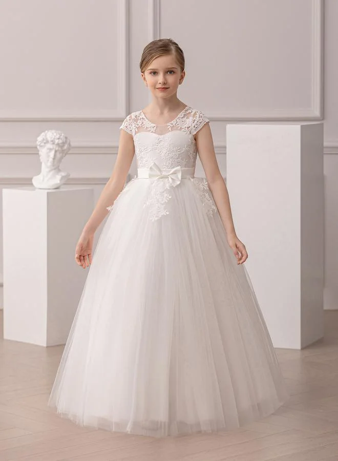تايك تو Take Two Girl Floral Lace Bow Detail Mesh Maxi Party Dress