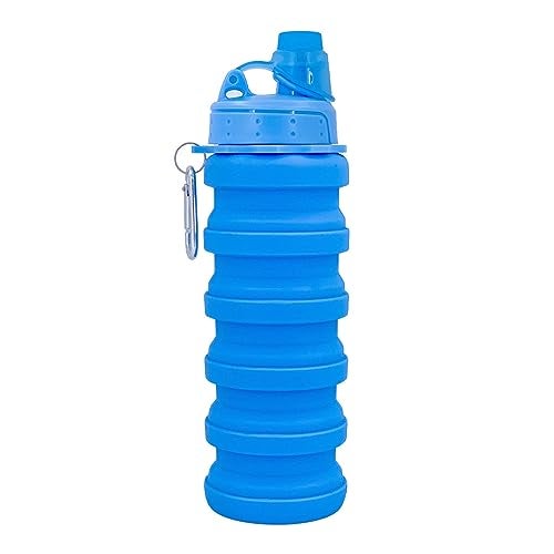 YCTMALL Collapsible Water Bottles Travel Sports Portable Sport Water Bottle comes with mountaineering Buckle 500ml silicone Water-proof camping water bottle (Blue Color) - Image 1