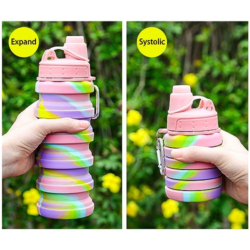 YCTMALL Collapsible Water Bottles Travel Sports Portable Sport Water Bottle comes with mountaineering Buckle 500ml silicone Water-proof camping water bottle (Blue Color) - Image 3