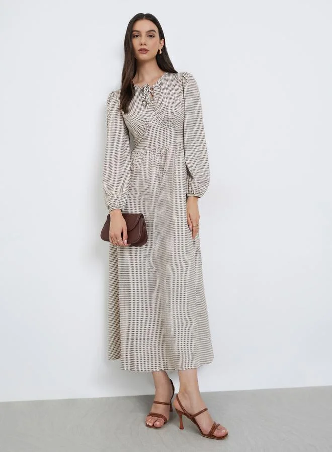 Polka Dot Print A-Line Midi Dress