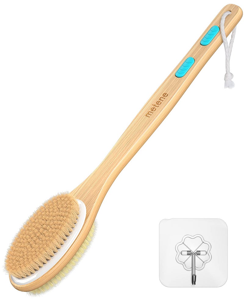 Metene Shower Brush with Soft and Stiff Bristles, Bath Dual-Sided Long Handle Back Scrubber Body Exfoliator for Wet or Dry Brushing - Image 1