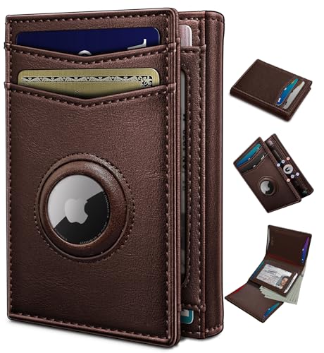 miyozi Airtag Wallet for Menwith Cash Pocket 2 ID Window 1416 Cards Magnetic Closure Slim Trifold Leather Wallet 40x31 RFID Blocking Front Pocket Wallet with Gift Box - Image 1