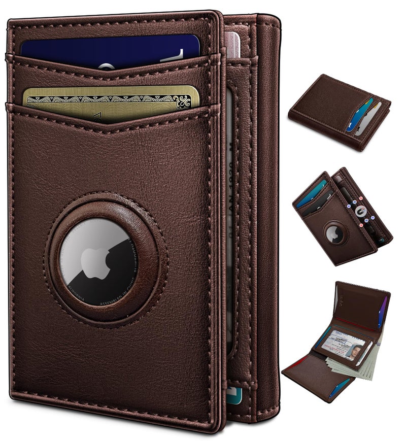 miyozi Airtag Wallet for Menwith Cash Pocket 2 ID Window 1416 Cards Magnetic Closure Slim Trifold Leather Wallet 40x31 RFID Blocking Front Pocket Wallet with Gift Box - Image 2