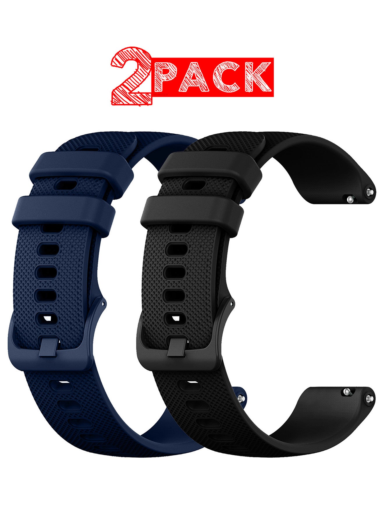 MARGOUN 2Packs 20mm Silicone Band for Samsung Galaxy Watch 7 6 5 4 FE Band 40mm 44mm/Galaxy Watch 6 4 Classic Band 47mm 46mm 43mm 42mm / 20mm Silicone Sport Strap Bracelet Wristband / Black Navy Blue