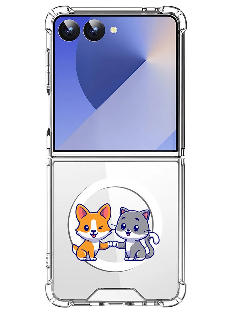 Theodor Magnetic Case for Samsung Galaxy Z Flip 7 Compatible with MagSafe Wireless Charging, Shockproof Phone Bumper Cover Cat and dog friendship - Image 1
