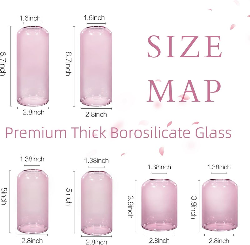 Zens Bud Vases Set of 6, Pink Clear Small Glass Vase for Flowers. Modern Hand Blown Cylinder Glass Vase for Wedding Reception Centerpieces Living Room Decorative. - Image 5