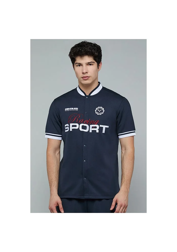 أر أند بي Embroidered Shirt with Stand Collar and Short Sleeves