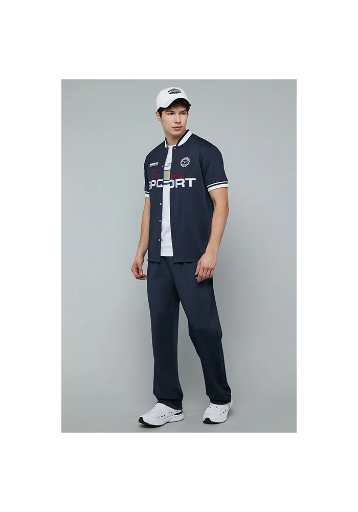 أر أند بي Embroidered Shirt with Stand Collar and Short Sleeves