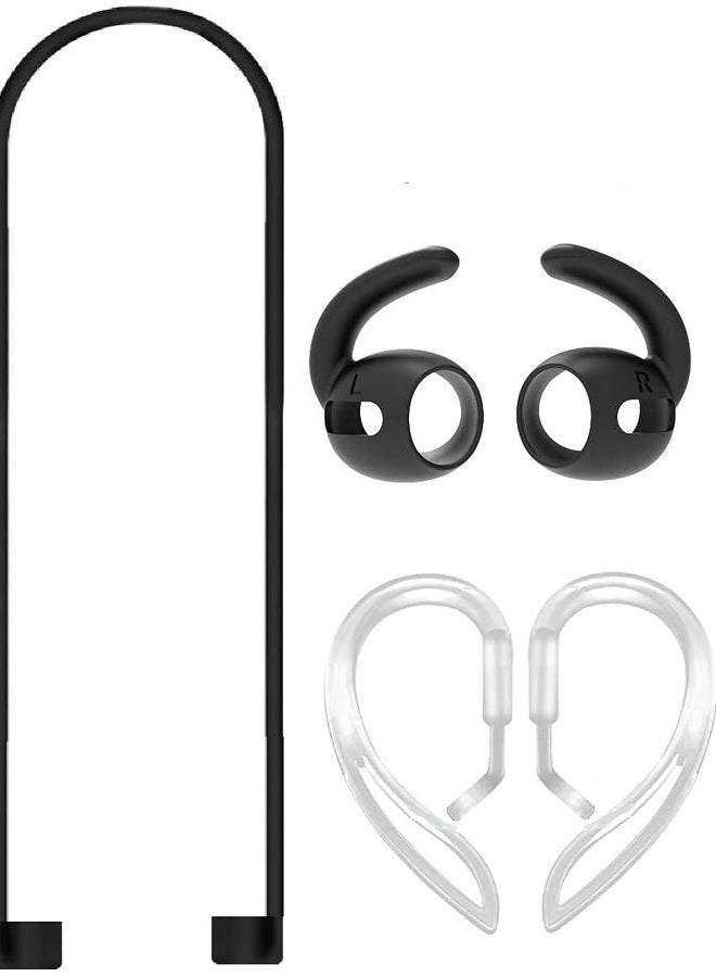JNSA [Never Lose Your Air Pods Pro] Anti Slip Set, Sport Ear Hook Compatible with Air Pods Pro (Clear)+ Air Pods Pro Earbuds Ear Hooks Cover + Strap Compatible with Air Pods Pro [3in1],Black' - Image 3