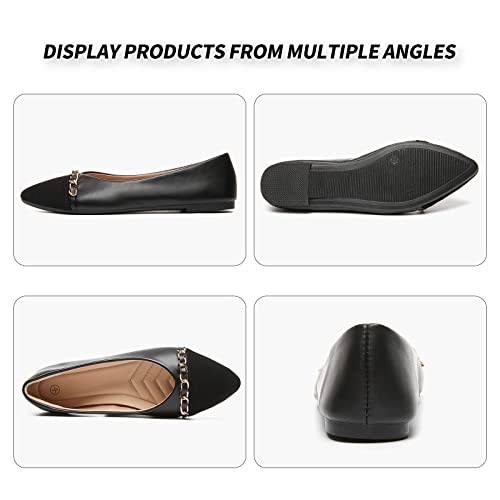 BABUDOG Women's Black Flats Shoes,White Dress Shoes for Women,Crimping Faux Suede Ballet Flats Comfortable(Black.US9) - Image 4