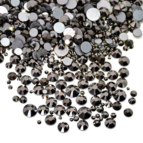 AD Beads 1440 Pieces Mixed Size No Hotfix Glue on Quality Glass Flatback Rhinestones Round Crystal Gems 30 Jet Hematite - Image 1