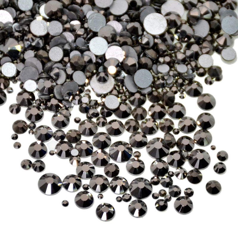 AD Beads 1440 Pieces Mixed Size No Hotfix Glue on Quality Glass Flatback Rhinestones Round Crystal Gems 30 Jet Hematite - Image 3