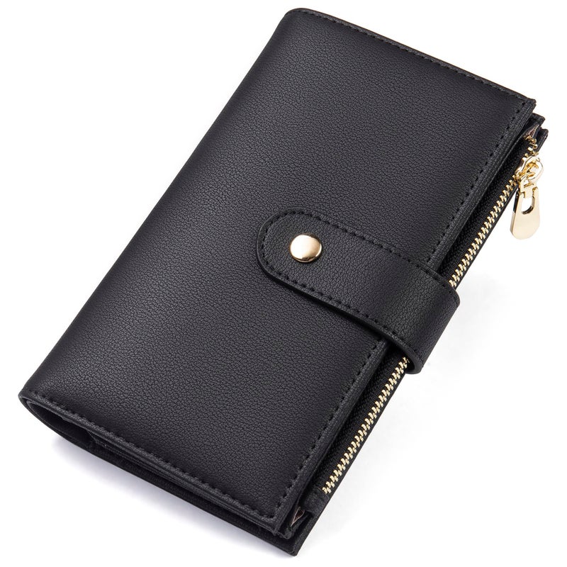 yiijay Wallet Women RFID Blocking Leather Trifold Clutch Wallet Credit Card Holder Ladies Travel Wallet Purse with Pen Holder - Image 1