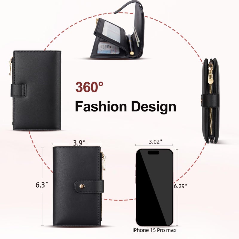 yiijay Wallet Women RFID Blocking Leather Trifold Clutch Wallet Credit Card Holder Ladies Travel Wallet Purse with Pen Holder - Image 4
