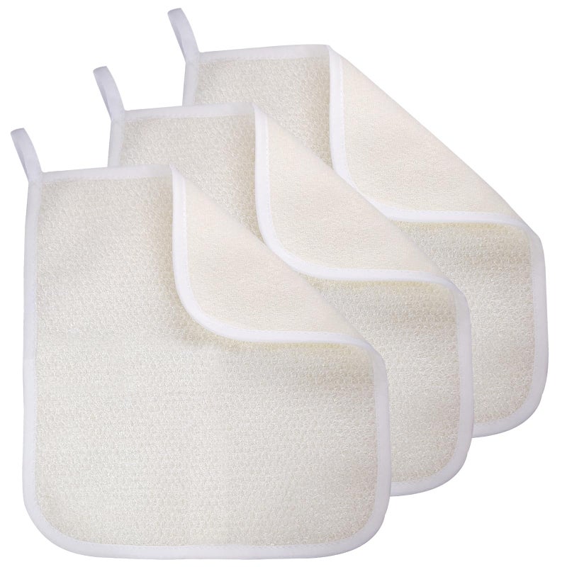GigaGround Exfoliating Washcloth (3 Pack), Shower Cloth for Body and Face Exfoliator Scrubber, Two Sides Exfoliate Shower Rag Wash Cloths Nylon Cotton Loofah Sponge Scrub Towel estropajos para el cuerpo - Image 1