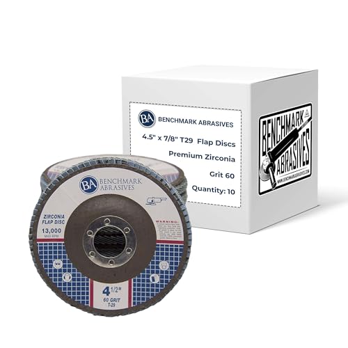 Benchmark Abrasives 4.5" x 7/8" Premium Zirconia T29 Angled Flap Discs 4 1/2 for Angle Grinder, Sanding Discs, Finishing, Rust, Stock Removal- Grinding Wheels 4 1/2 Inch (10 Pack) - 60 Grit - Image 1