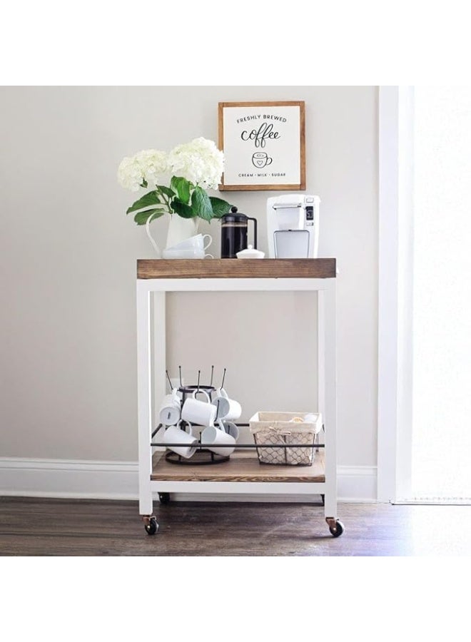 IRONWOOD Modern Coffee Corner Serving Trolley - White Steel and Swedish Wood Shelves - 60x40x90cm