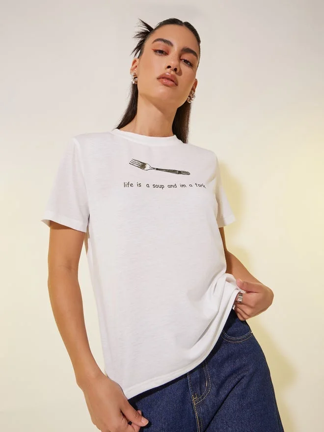 Take Two Take Two Slogan Print Round Neck T-Shirt