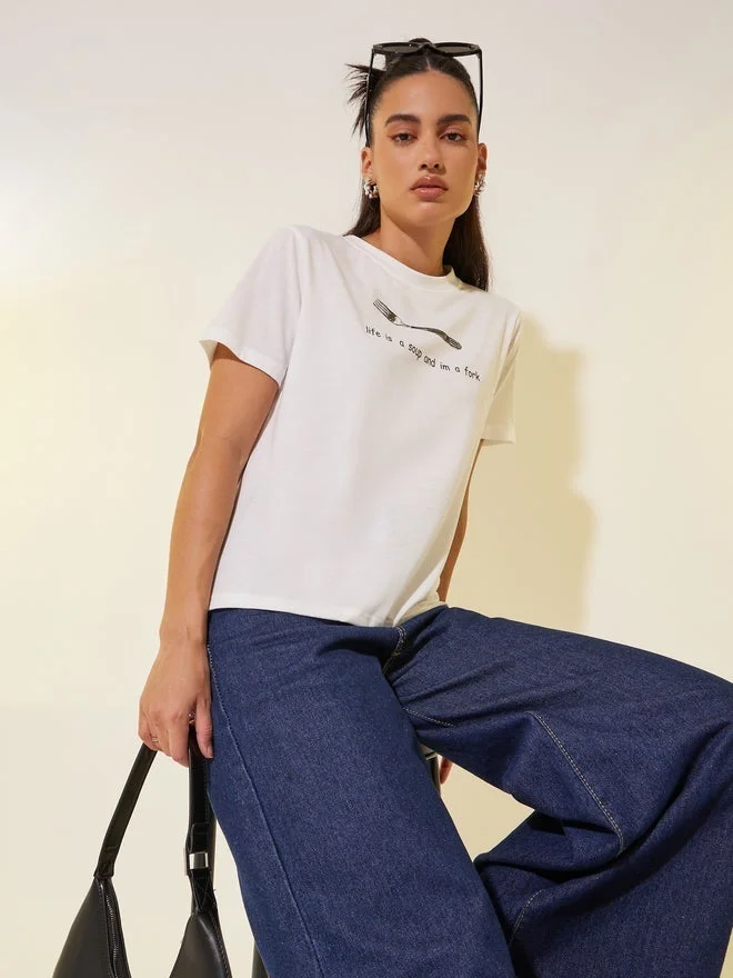 Take Two Take Two Slogan Print Round Neck T-Shirt