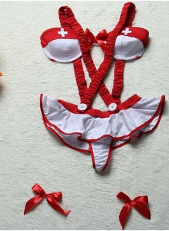 Suspender Nurse Uniform for Women Red+White