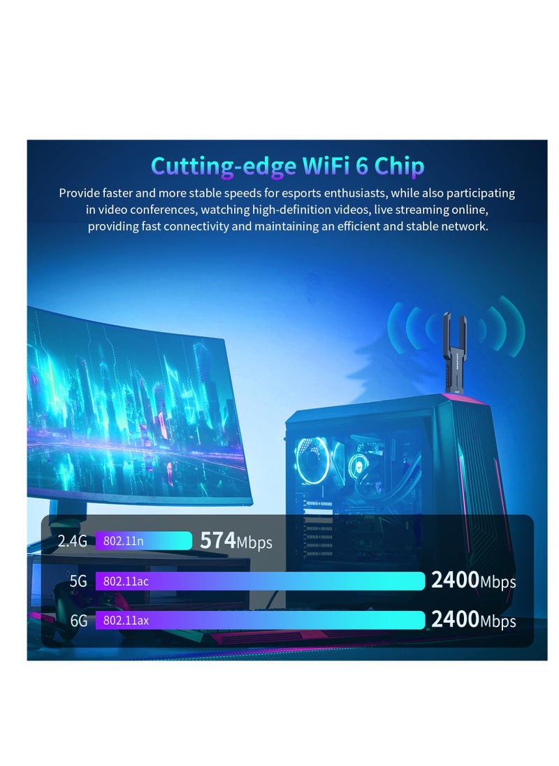 KASTWAVE - 5400Mbps USB WiFi Dongle for PC, High Gain WiFi 6E Adapter, Tri-band USB 3.0 Wireless Dongle 6G/5G/2.4G, Low-Latency Gaming WPA3 WiFi 6 Dongle for Windows 10/11, Usb Wifi Adapter - Image 1