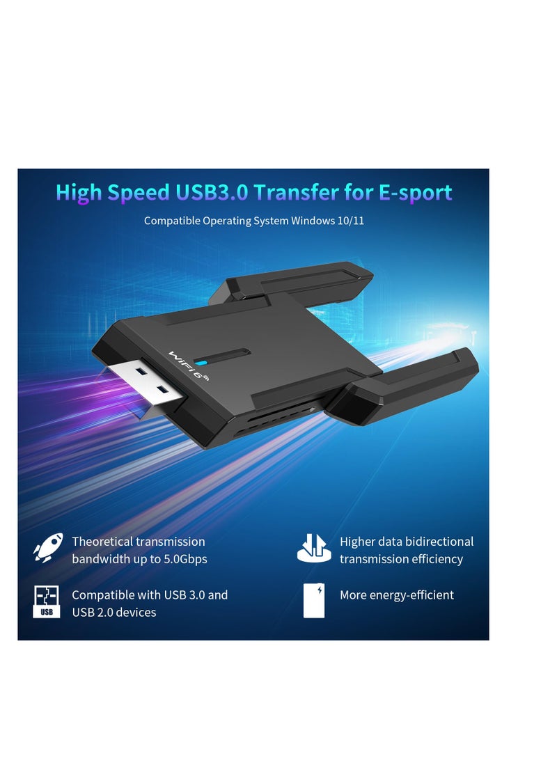 KASTWAVE - 5400Mbps USB WiFi Dongle for PC, High Gain WiFi 6E Adapter, Tri-band USB 3.0 Wireless Dongle 6G/5G/2.4G, Low-Latency Gaming WPA3 WiFi 6 Dongle for Windows 10/11, Usb Wifi Adapter - Image 1