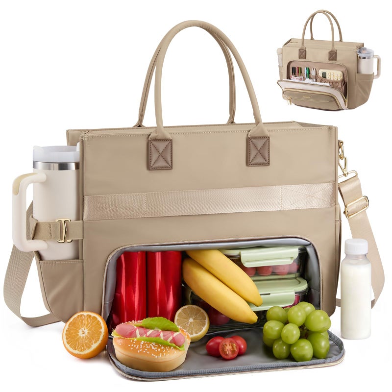 LOVEVOOK Insulated Lunch Bag,2-in-1 Work Tote Bag with Lunch Compartment,Large Capacity Professional Work Bag for Women,15.6 Inch Laptop Bag with Cup Holder for Teacher,Nurse,College,Office,Travel - Image 1