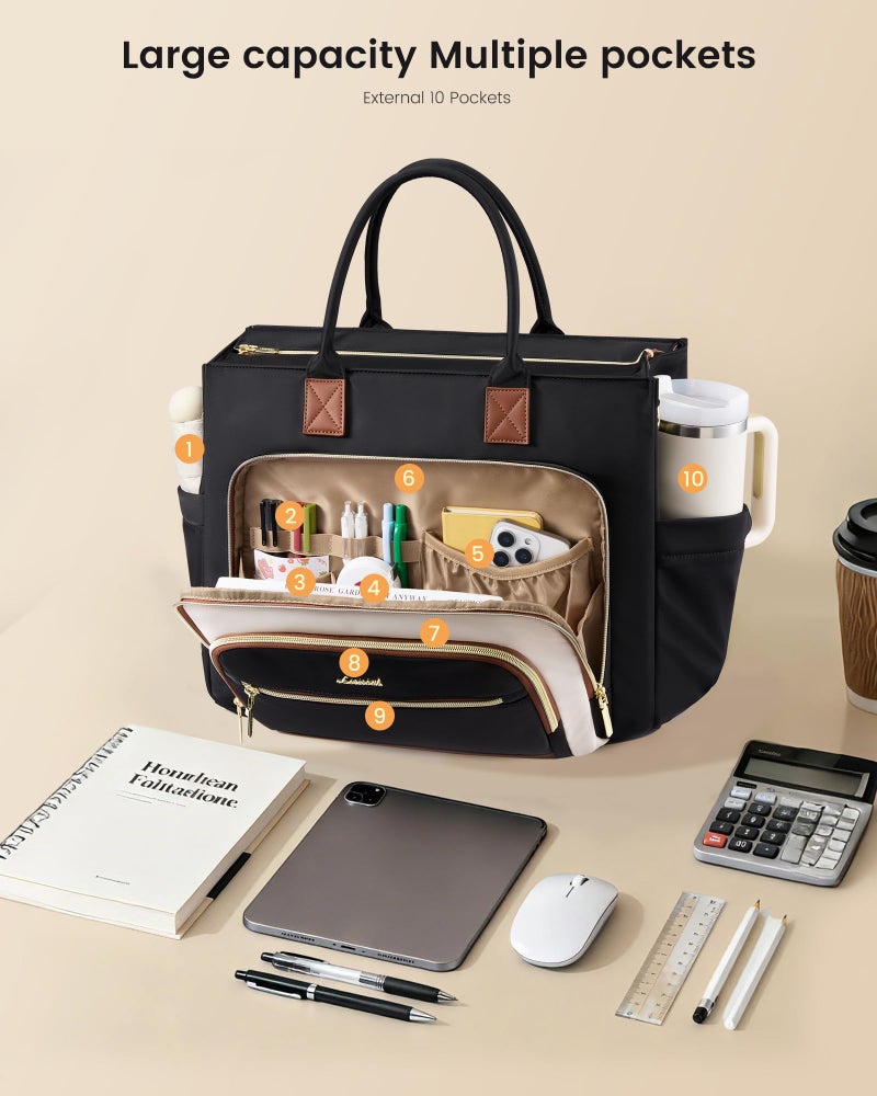 LOVEVOOK Insulated Lunch Bag,2-in-1 Work Tote Bag with Lunch Compartment,Large Capacity Professional Work Bag for Women,15.6 Inch Laptop Bag with Cup Holder for Teacher,Nurse,College,Office,Travel - Image 5
