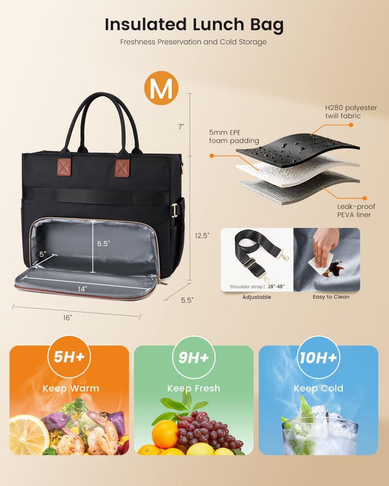 LOVEVOOK Insulated Lunch Bag,2-in-1 Work Tote Bag with Lunch Compartment,Large Capacity Professional Work Bag for Women,15.6 Inch Laptop Bag with Cup Holder for Teacher,Nurse,College,Office,Travel - Image 4