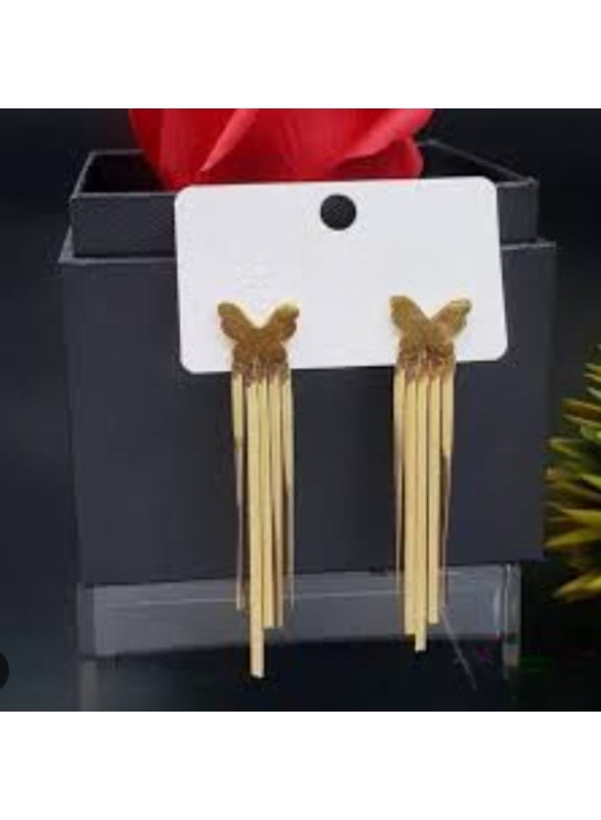 MANIKAN Women's Earrings Stainless Steel Butterfly Tassel Drop Earrings Gold Plated Long Dangle Statement Design - Image 1