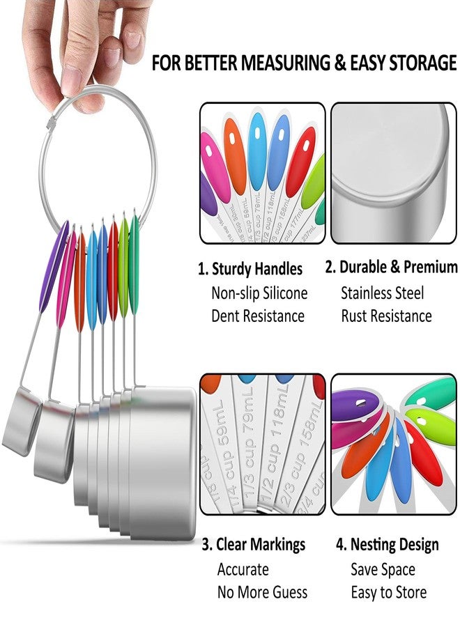 Wildone Stylish Measuring Set by Wildone - 21 Steel Compact Pieces, 8 cups, 8 spoons & 5 mini spoons, Colored Handles, For Dry & Liquid Ingredients - Image 3