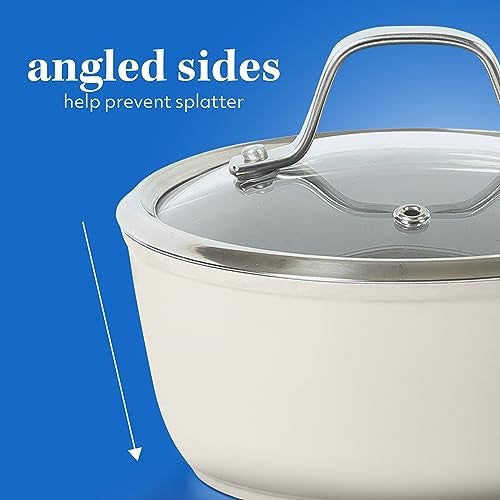 Sur La Table Kitchen Essentials 10 Piece PFA Free Non-Toxic Titanium Ceramic Nonstick Interior Forged Aluminum Cookware Pots and Pans Set - Linen White - Induction Compatible - Image 5