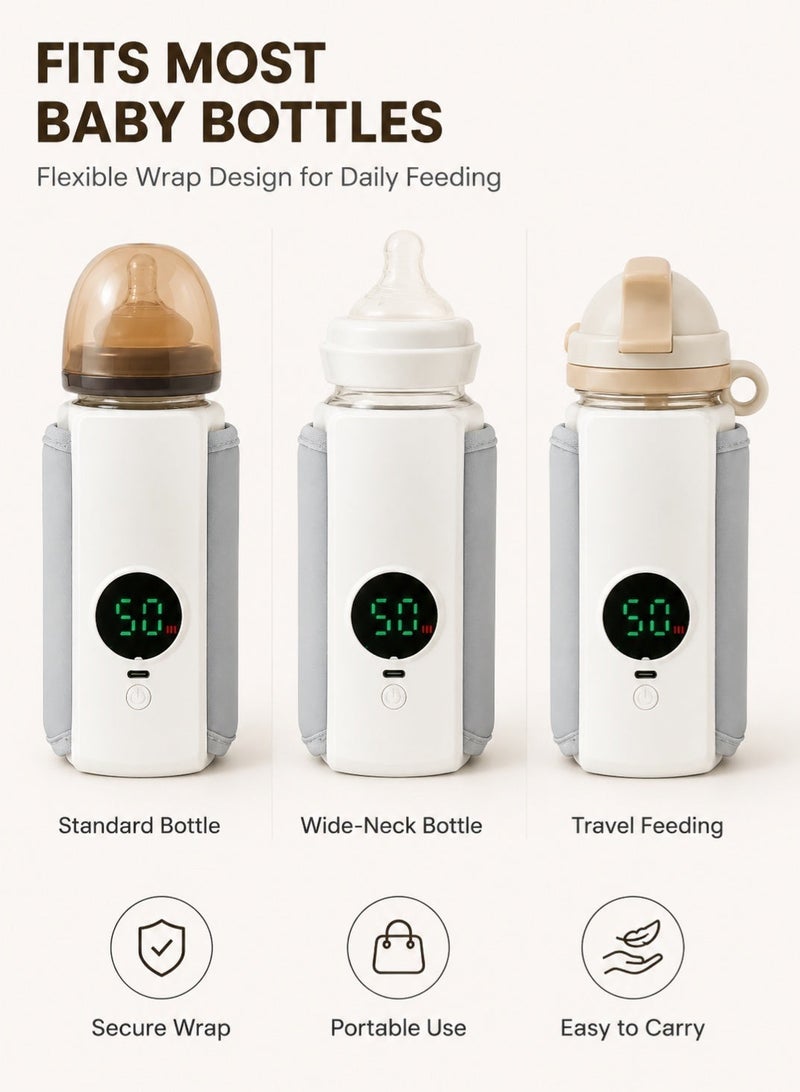 GOGA Portable Baby Bottle Warmer Rechargeable 2000mAh, Cordless Milk Warmer with Digital Temperature Display, 6 Temperature Settings, USB Charging Travel Formula & Breast Milk Warmer for Baby Feeding - Image 4