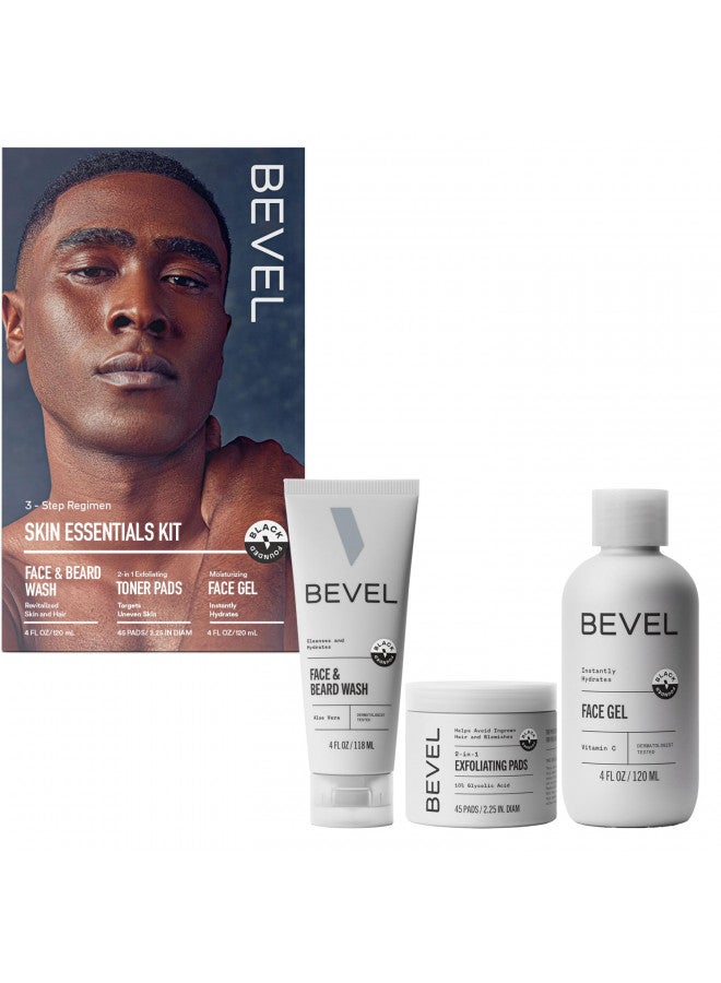 Bevel Bevel Skin Care Set - Includes Face Wash with Aloe Vera, Glycolic Acid Exfoliating Pads, Lightweight Face Moisturizer, Helps Treat Blemishes, Bumps and Discoloration (Packaging May Vary) - Image 1