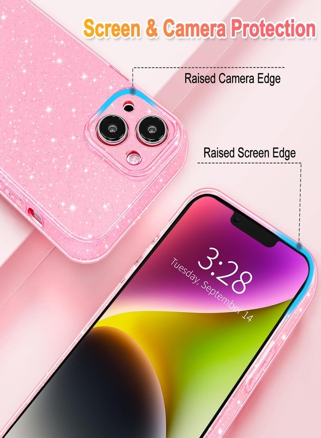 Hython Case for iPhone 14 Case Glitter Cute Sparkly Shiny Bling Sparkle Phone Cases 6.1", Thin Slim Fit Soft TPU Bumper Shockproof Rubber Protective Cover for Women Girls Girly, Bright Pink - Image 3