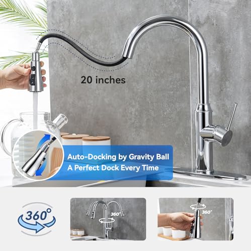 Arofa Kitchen Faucet with Pull Down Sprayer, Chrome Faucet for Kitchen Sink Stainless Steel Kitchen Faucets, Single Handle 1 or 3 Hole Faucet with Escutcheon for RV, Outdoor, Laundry & Utility Room Sink - Image 5