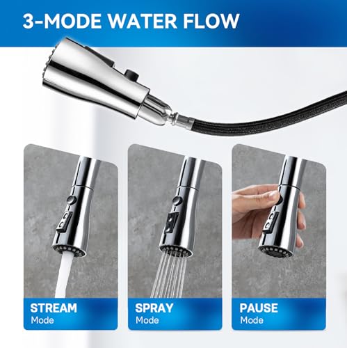 Arofa Kitchen Faucet with Pull Down Sprayer, Chrome Faucet for Kitchen Sink Stainless Steel Kitchen Faucets, Single Handle 1 or 3 Hole Faucet with Escutcheon for RV, Outdoor, Laundry & Utility Room Sink - Image 4