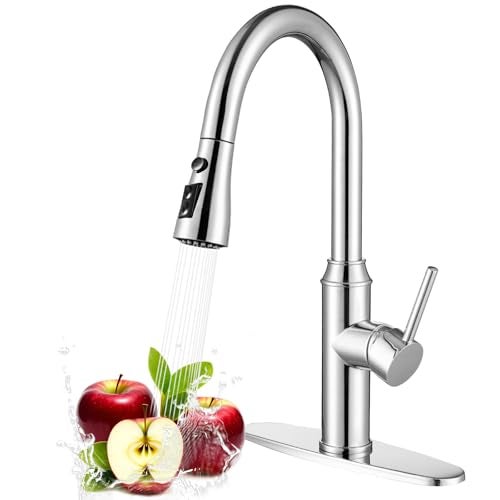 Arofa Kitchen Faucet with Pull Down Sprayer, Chrome Faucet for Kitchen Sink Stainless Steel Kitchen Faucets, Single Handle 1 or 3 Hole Faucet with Escutcheon for RV, Outdoor, Laundry & Utility Room Sink - Image 1
